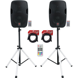(2) Rockville BPA10 10" Powered 400w DJ PA Speakers wBluetooth+LED Stands+Cables