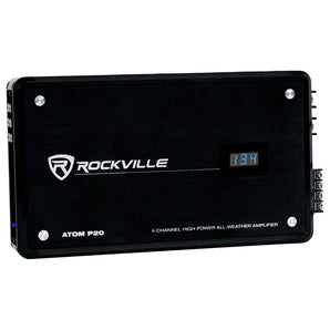 Rockville ATOM P20 Marine/ATV/Car Bluetooth Amplifier 1600w Peak/440w RMS 4 Channel w/ Volt Meter