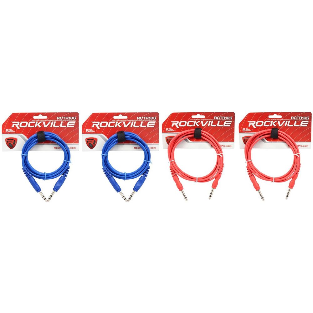 4 RCTR106 6' 1/4" TRS to 1/4" TRS Cable 100% Copper (2 Red and 2 Blue)