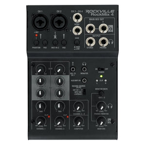 Rockville RockMix 4 Channel Mic/Instrument Pro Recording Mixer+USB Interface/EQ