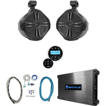 Bluetooth Receiver+8" Black Marine Wakeboard Tower Speakers+Amplifier