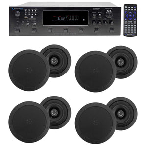 (6) Zone Bluetooth Receiver+(8) 5.25" Black Ceiling Speakers For Restaurant/Bar