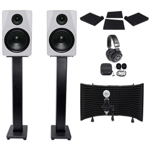 (2) Rockville APM8W 8" 500w Studio Monitors+Stands+Pads+Headphones+Mic+Shield