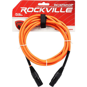 Rockville RCXFM10P-O Orange 10' Female to Male REAN XLR Mic/Speaker Cable