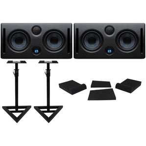 (2) Presonus ERIS E44 85w Active Powered Dual 4" MTM Studio Monitors+Stands+Pads