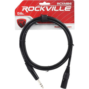 Rockville RCXMB6B 6' Male REAN XLR to 1/4'' TRS Cable Black 100% Copper