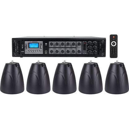 6-Zone Amplifier Amp+5) Black Pendant Speakers For Restaurant/Bar/Cafe