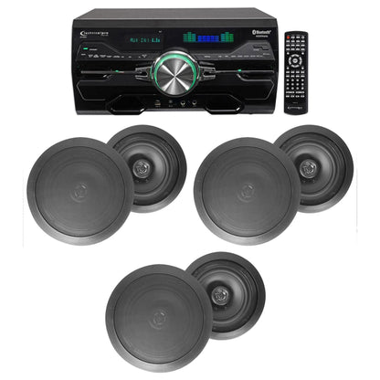 4000W Bluetooth DVD Receiver with (6) 8" Black Ceiling Speakers