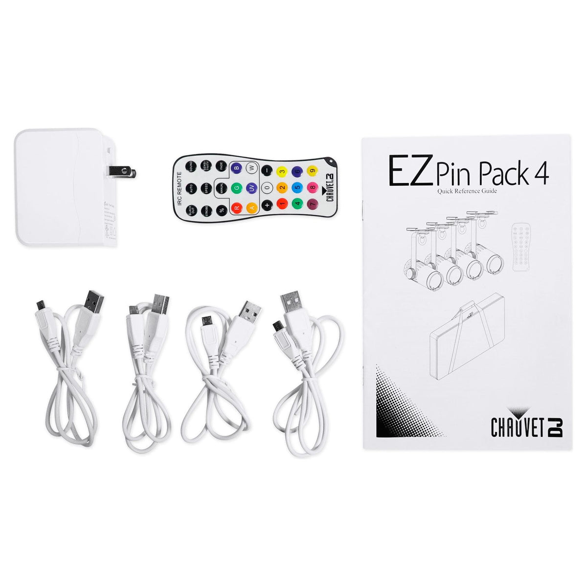 Chauvet DJ Ezpin Pack 4 EZpin Pin Spot Light Fixtures+IRC-6 Remote+Carry Case