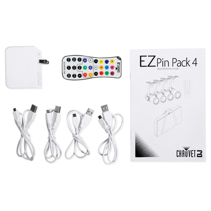 Chauvet DJ Ezpin Pack 4 EZpin Pin Spot Light Fixtures+IRC-6 Remote+Carry Case
