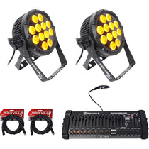 (2) SlimPar Pro W USB Wash Lights + ROCKFORCE 384 Controller + Cables Bundle
