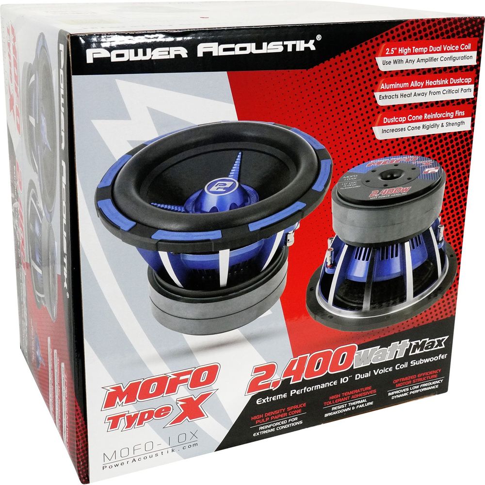 Power Acoustik MOFO-102X 10 2400W Car Audio Subwoofer+Vented Sub Box Enclosure
