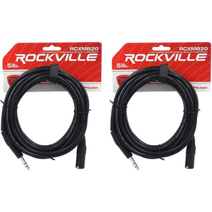 2 Rockville RCXMB20-B Black 20' Male REAN XLR to 1/4'' TRS Balanced Cables