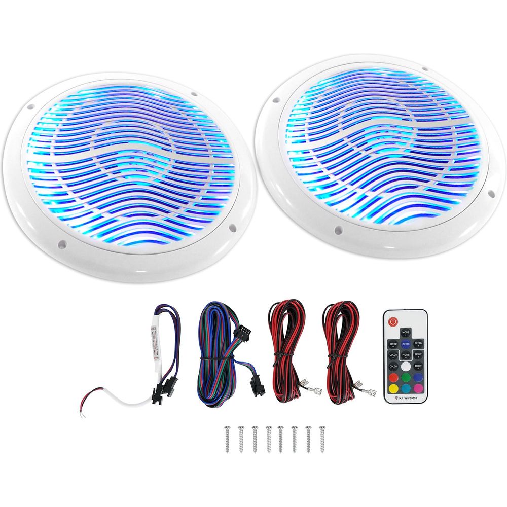 Hot Tub Audio System w/ Bluetooth Gauge Hole Receiver+2) 6.5" White LED Speakers