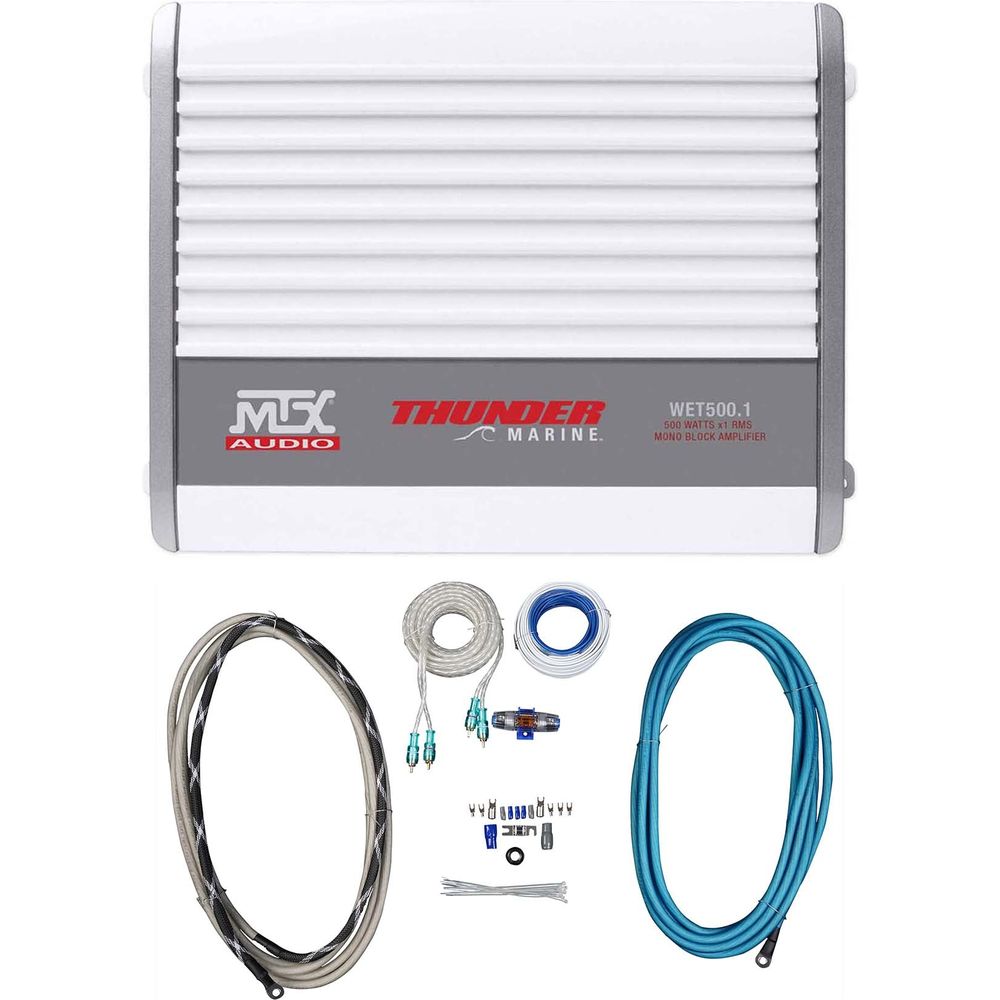 MTX WET500.1 1000w Marine Mono Amplifier Class D+Amp Kit 4 Boat/ATV/UTV/RZR/Cart