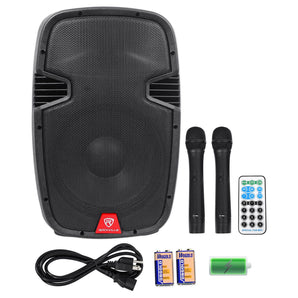 Rockville RAM12BT 12" Rechargeable Powered 600W PA Speaker, 2 Mics, Bluetooth