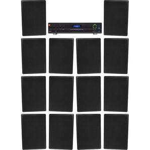 JBL Commercial Amplifier+(14) Slim Black Wall Speakers for Restaurant/Bar/Cafe