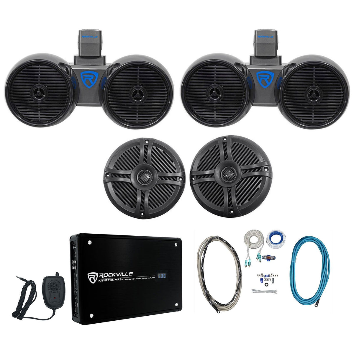 Dual 6.5" Wakeboards+(2) 6.5" Speakers+4-Channel Amplifier+Amp Kit