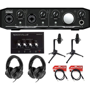 Mackie 2-Person Podcast Podcasting Recording Kit w/EM-91C Mics+Stands+Headphones