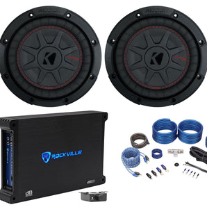 2) Kicker 48CWRT82 COMPRT8 1200W 8" Car Subwoofers+Kicker Mono Amplifier+Amp Kit