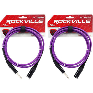 2 Rockville RCXMB6-P Purple 6' Male REAN XLR to 1/4'' TRS Balanced Cables