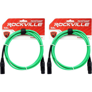 2 Rockville RCXFM6P-G Green 6' Female to Male REAN XLR Mic Cable 100% Copper