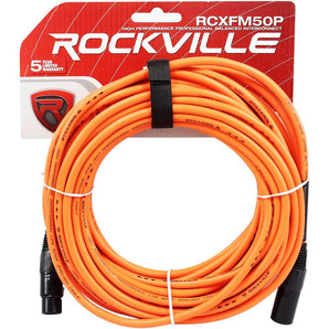 Rockville RCXFM50P-O Orange 50' Female to Male REAN XLR Mic/Speaker Cable