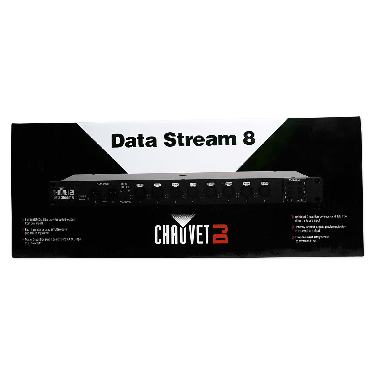 Chauvet Data Stream 8 DMX Splitter To Distribute+Boost Signals, 2-Ins, 8-Outputs