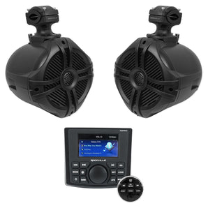 Rockville RGHR45 4 Zone Marine Receiver w/Bluetooth+2) 6.5" Black Tower Speakers
