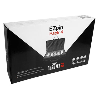 Chauvet DJ Ezpin Pack 4 EZpin Pin Spot Light Fixtures+IRC-6 Remote+Carry Case