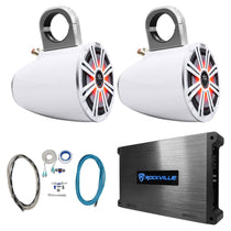 KM8 8" 600W Wakeboard Tower Speakers, White Enclosures & Amplifier