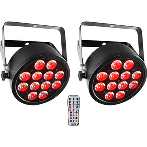 (2) Chauvet SlimPAR T12 BT Bluetooth RGB Sound-Activated Par Wash Lights+Remote