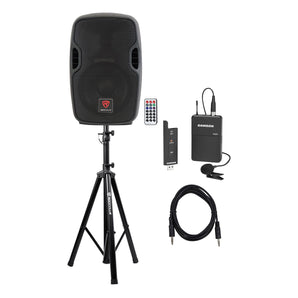 Rockville BPA8 8" Powered Active DJ PA Speaker w/ Samson Lavalier Microphone