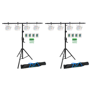 (8) Rockville BATTERY PAR 50 White Rechargeable DMX DJ Wash Lights+Crank Stands