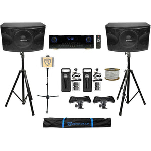 2) Rockville KPS12 12" Karaoke Speakers+Bluetooth Amplifier+2) Mics+Tablet Stand