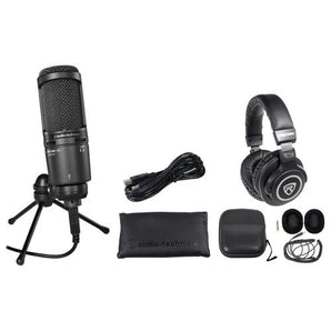 Audio Technica AT2020USB+ Podcast Podcasting Microphone+Samson Headphones