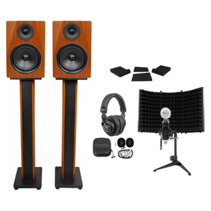 2) Rockville DPM6C 6.5" 420w Studio Monitors+36" Stands+Headphones+Mic+Shield