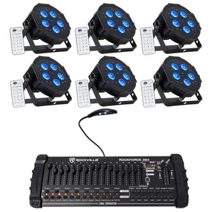 (6) American DJ ADJ MEGA HEX PAR Can RGBWA+UV Slim LED Wash Lights+Controller