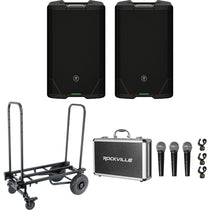 (2) SRT215 1600W 15in PA Speaker Bundle with Transport Cart & 3 Mics