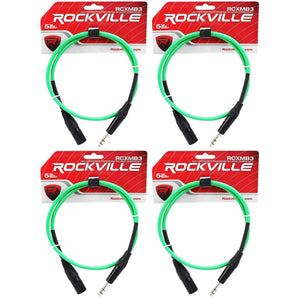 4 Rockville RCXMB3-G Green 3' Male REAN XLR to 1/4'' TRS Balanced Cables