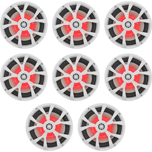 (8) Rockville RKL80MW 8" 900 Watt White 2-Way Marine Boat Speakers w/LED's