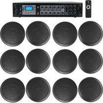 6-Zone Amplifier+(12) 6.5" 2-Way Black Ceiling Speakers For Restaurant
