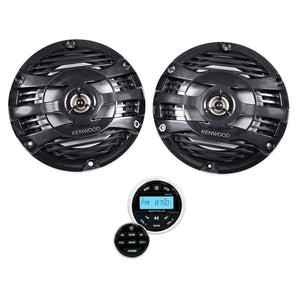 (2) Kenwood KFC-1653MRB 6.5" 600w Marine Boat Speakers+Bluetooth Gauge Receiver