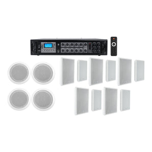 6-Zone Home Audio Receiver+(4) 6.5" White Ceiling+(10) 5.25" Slim Wall Speakers
