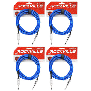 4 Rockville RCGT10BL 10'  1/4" TS to 1/4'' TS Guitar/Instrument Cable