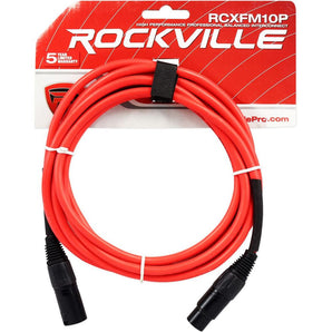 Rockville RCXFM10P-R Red 10' Female to Male REAN XLR Mic/Speaker Cable