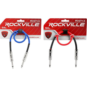 2 Rockville 1.5'  1/4" TS to 1/4'' TS Guitar/Instrument Cable (Red and Blue)