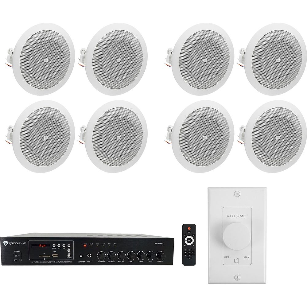 JBL 8124 Ceiling Speakers 4-Pack + JBL VMA160 Mixer‑Amplifier Bundle