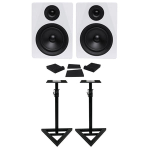 (2) Rockville DPM5W Dual Powered 5.25" 300w Active Studio Monitors+Stands+Pads