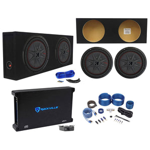 (2) Kicker 48CWRT122 COMPRT12 2000W 12" Slim Subwoofers+Sub Box+Amplifier+Wires